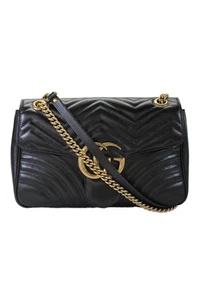 Gucci Womens GG Marmont Flap Leather Crossbody Bag Handbag Black - Picture 1 of 19