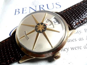Rare Vintage Men's 1958 Benrus Dial-O-Rama Jump Hour 10k Gold Plated Watch Runs - Picture 1 of 10