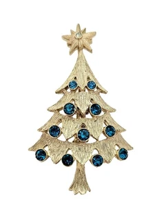 Goldfarbene Brosche Rotkehlchen Ei blau Strass Weihnachtsbaum - Bild 1 von 9