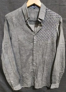 Rajesh Pratap Singh Men Pleated Hand Stitched Shirt Gray Cotton Embroidered MD - Picture 1 of 11