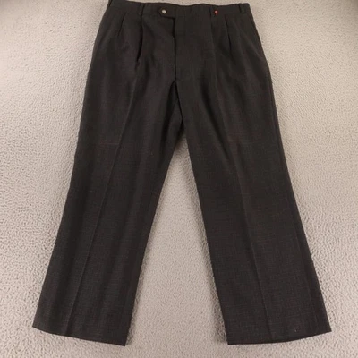 VTG Tweed Pants Mens 36x27 Green Purple Check 100% Wool Slacks Plaid Pleated USA - Image 1 of 4