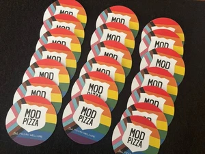 (20) Mod Pizza Stickers~Round Colorful Art Deco~ALL PIZZAS WELCOME~New - Picture 1 of 5
