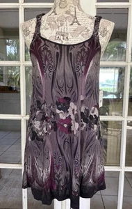 Free People XS Tank Top Tunic Length Racerback Black Watercolor Floral NWT - Picture 1 of 10