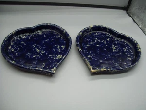 1950 Bennington Potters Vermont 8.5" Blue Agate Heart Shaped Dish X2 David Gil - Picture 1 of 11