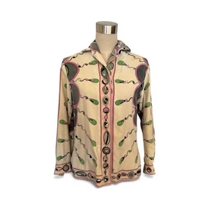 Emilio Pucci Vintage Velour Jacket Size 10 Geometric Print Covered Buttons - Picture 1 of 18