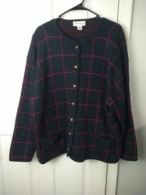 Croft&Barrow Woman 2X Vintage Front Gold Button Plaid Cardigan Norm Cabin Core - Image 1 of 4
