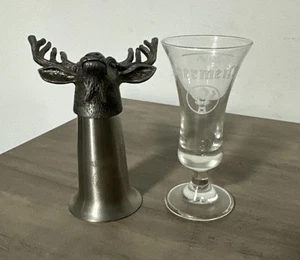 Jagermeister Shot Glasses Pewter Antlers Stainless(1) &(1) 2cl vintage glass - Picture 1 of 3