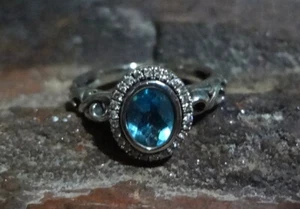 Charles Krypell 925 Sterling Silver Diamonds & Blue Topaz Halo Ring Size 5.5 - Picture 1 of 12