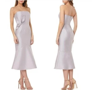 Kay Unger Größe 10 Silber Perlen Blume grau trägerlos Satin Meerjungfrau Midikleid Neu mit Etikett - Bild 1 von 17