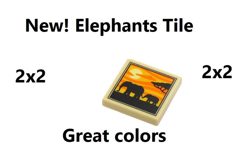 LEGO Elefante 2x2 Azulejo Puesta de Sol Amanecer Safari Animal Rescate Arte Pintura Obra de Arte Foto 1 de 1