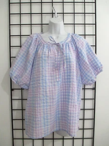 "NEU" ANN TAYLOR LOFT 🌸 XL== BLAU, LAVENDEL & WEISS KARIERT / SEERSUCKER BLUSE - Bild 1 von 11