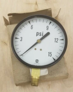 US Gauge 15# 15 PSI 3.5" Bottom-mount Pressure Gauge 1/4" NPT - NEW - Picture 1 of 2