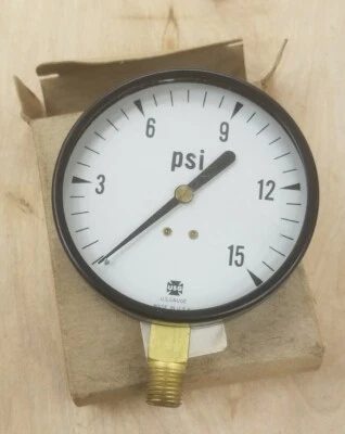 US Gauge 15# 15 PSI 3.5" Bottom-mount Pressure Gauge 1/4" NPT - NEW - Image 1 of 2