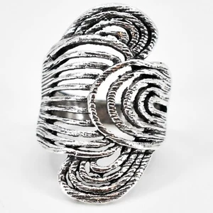 Bohemian Inspired Silver Tone Connected Geometric Loops Filigree Statement Ring - Imagen 1 de 6