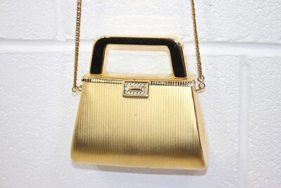 Vintage Gold Tone Metal Clam Shell Purse Clutch Linked Metal Strap + Top Handle - Image 1 of 4