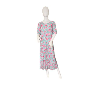 2X Maxi Abito Taglie Forti Tropicale Floreale Acqua Rosa Fiori Boho Chic Resort Wear - Foto 1 di 11
