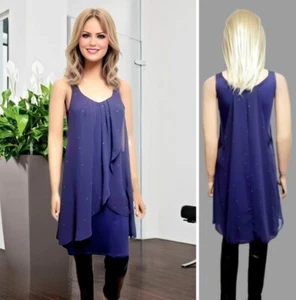 WALLIS TOP SIZE 12 PT RRP=£42 TUNIC PURPLE LAYERED CHIFFON+JERSEY SLEEVELESS #19 - Picture 1 of 13