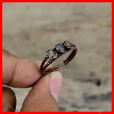 Медь эфиопский опал камень ремесленник обещание электрической формы этническое кольцо ювелирных изделий - Изображение 1 из 4