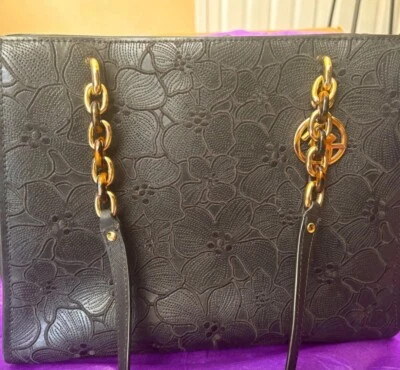 Michael Kors Sofia Black Leather Floral Embossed Large Tote - Image 1 of 4