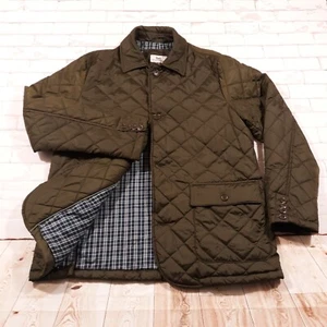 Hickey Freeman Quilted Jacket Button Up Cotton Lined Mens Large Green Insulated - Picture 1 of 13