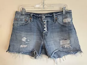 Pantalones Cortos LEVI's 501 W27 Sin Acabado Algodón Envejecido Mosca Rasgado Denim Cortes Crudos - Imagen 1 de 5