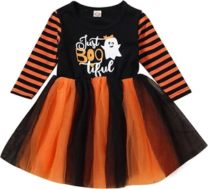 Toddler Baby Kids Girls Halloween Print Patchwork Tulle Princess Dress Clothes,B - Picture 1 of 12