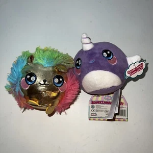 Squeezamals Punky Hedgehog Rainbow Ball 4 Inch Plush And Unicorn Narwhal Purple - Picture 1 of 10