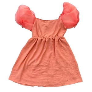 Peach Love California Women’s Sz Large Peach Coral Puff Short Sleeve Flowy Dress - Picture 1 of 18