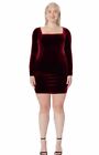 Gobles Red Wine XS Velvet Party Dress Square  Neck Stretchy  Bodycon A Line