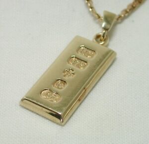 Solid 9ct Gold Millenium 1/4 Ounce Ingot Pendant And Chain 22028