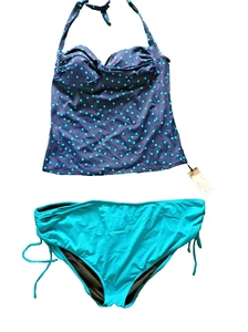 Conjunto Tankini A Medida/TU UK 18/32 Azul Marino Mezcla Lunares Acolchado Bandeau Cuello Halter - Imagen 1 de 3