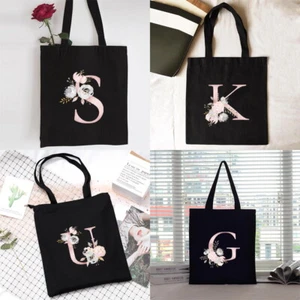 Initials Beach Tote Bag Canvas Shoulder Handle Bags Womens Shopping bag Large - Picture 1 of 35