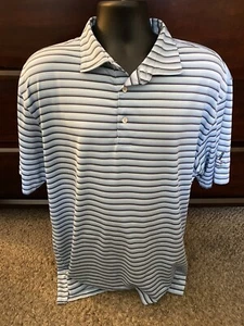 Peter Millar Mens Size XL Blue Striped Polo Shirt MRGC Logo On Sleeve - Picture 1 of 6
