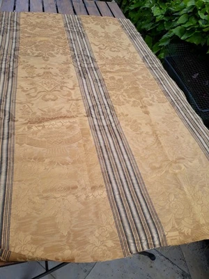coupon de tissu en lin et soie damassé ancien début XX - Photo 1/4