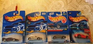 4 Hot Wheels Ferrari on Big Cards F50 Tooned Enzo F355 F550 Very Good Condition - Picture 1 of 10