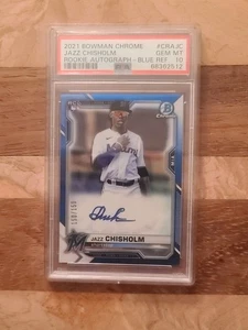 2021 Bowman Chrome Blue Refractor Jazz Chisholm Jr. RC AUTO 150/150 PSA 10 - Picture 1 of 2