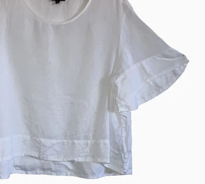 LORD & TAYLOR  L Solid White 100% Linen Top Bell Short Sleeve Boxy Relaxed Fit - Image 1 of 4