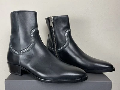 Botas de couro preto elo corrente coleção John Varvatos US$ 1098 novas em folha 9,5 - Imagem 1 de 4