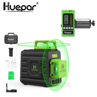 Huepar 2x360° Grünes kreuzlinienlaser selbstnivellierend Hartbox+Laserdetektor - Bild 1 von 4