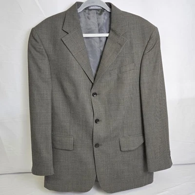 Blazer Oscar De La Renta pata de gallo de un solo pecho, gris, talla 45R Foto 1 de 4