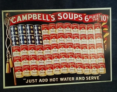 Campbells Soup Company Metal Sign.  11.5x16.5" Red White Blue Soup Can Flag Ad - Image 1 of 4