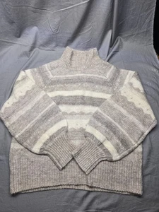Abercrombie & Fitch Sweater Women’s XL Striped Knit Pullover Cream Gray Acrylic  - Picture 1 of 10