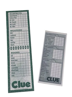 2 blocs de notas CLUE Game Detective Score Keeping 2002 y 1997 tarjetas de repuesto Foto 1 de 3