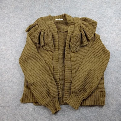 Madewell Sweater Womens Small Green Cardigan Knit Ruffle Collar Open Front - Image 1 of 4