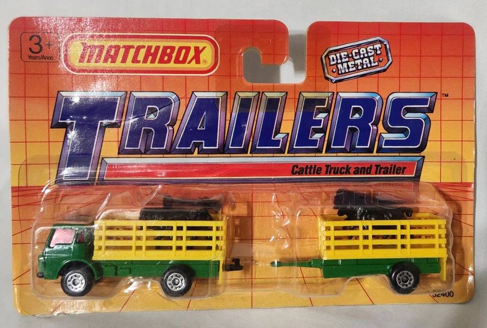 1990 Matchbox Trailers TP-103 Cattle Truck And Trailer Green/Yellow w/Black Cows - Изображение 1 из 4