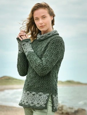 Ladies Celtic Jacquard Aran Sweater - Green, Size XS (6-8) (NEW w/ Tags) - Image 1 of 4