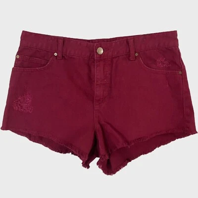 Pantalones Cortos de Jean Billabong Envejecidos Para Mujer Talla 29 Rojo Borgoña Dobladillo Crudo Denim Foto 1 de 4