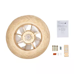 20" Farmhouse Boho Rattan Woven Bamboo Ceiling Fan with Light & Remote Control ! - Picture 1 of 16