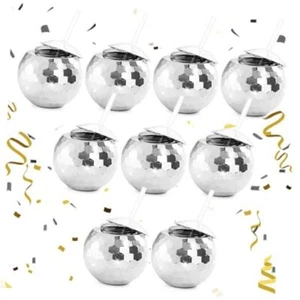 9 PCS Disco Ball Cups, 20 OZ Disco Cups with Straws and Lid, 9 PCS Sliver - Picture 1 of 8
