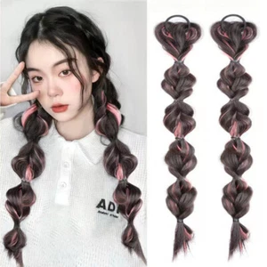 Short Box Braids Ponytail Bubble Pony Tail Scrunchie Wrap Around Hair Extensions - Picture 1 of 16